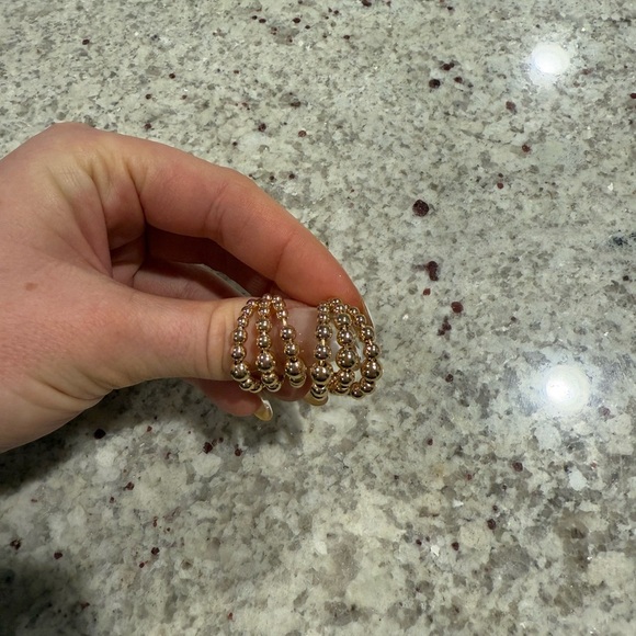 Beaded Gold Hoops Three Hoop Detail - Picture 3 of 3